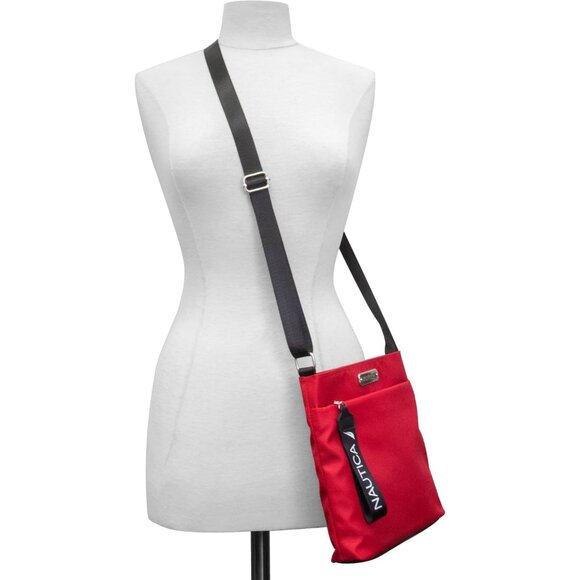 Women's Red Diver Nylon Small Crossbody Bag Purse Adjustable Shoulder Strap - Picture 5 of 6